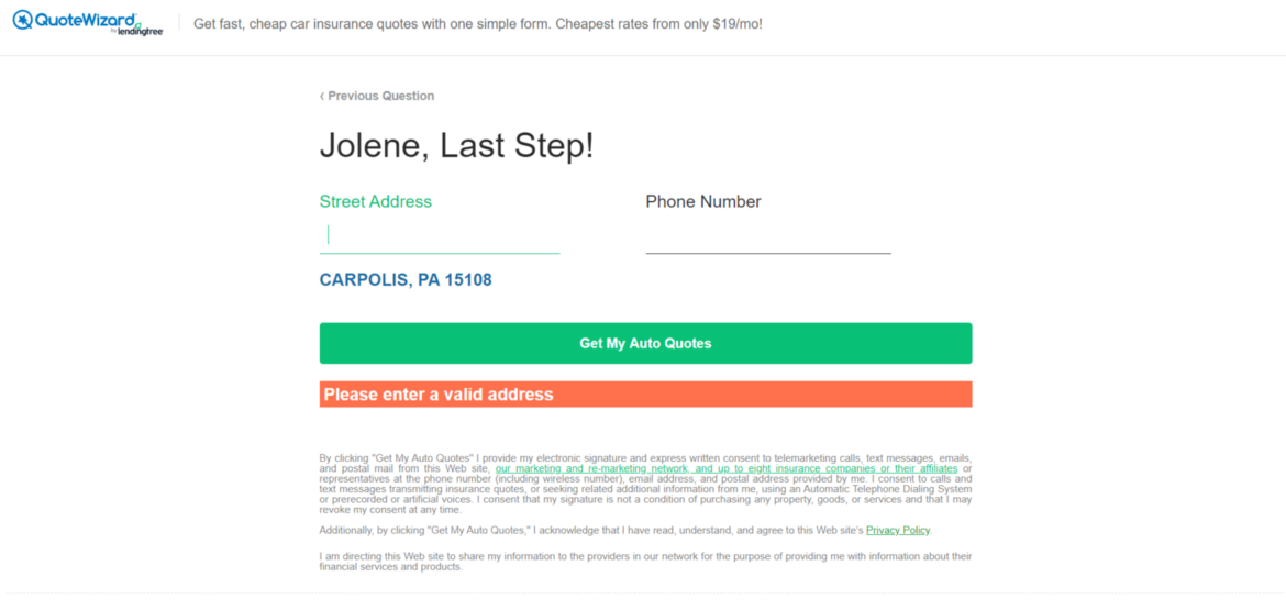 QuoteWizard Auto Insurance Website Online Quote Address and Phone