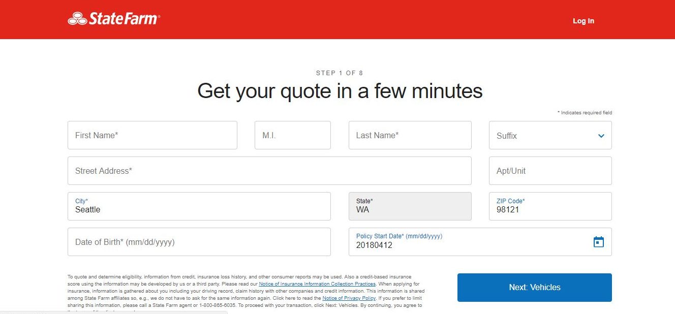 State farm website quote personal information