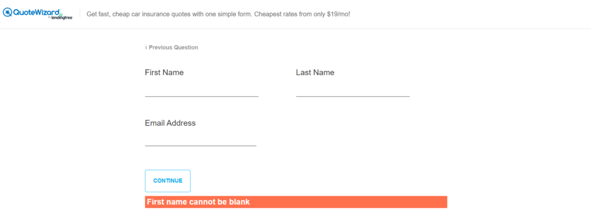 QuoteWizard Auto Insurance Website Online Quote Name and Email