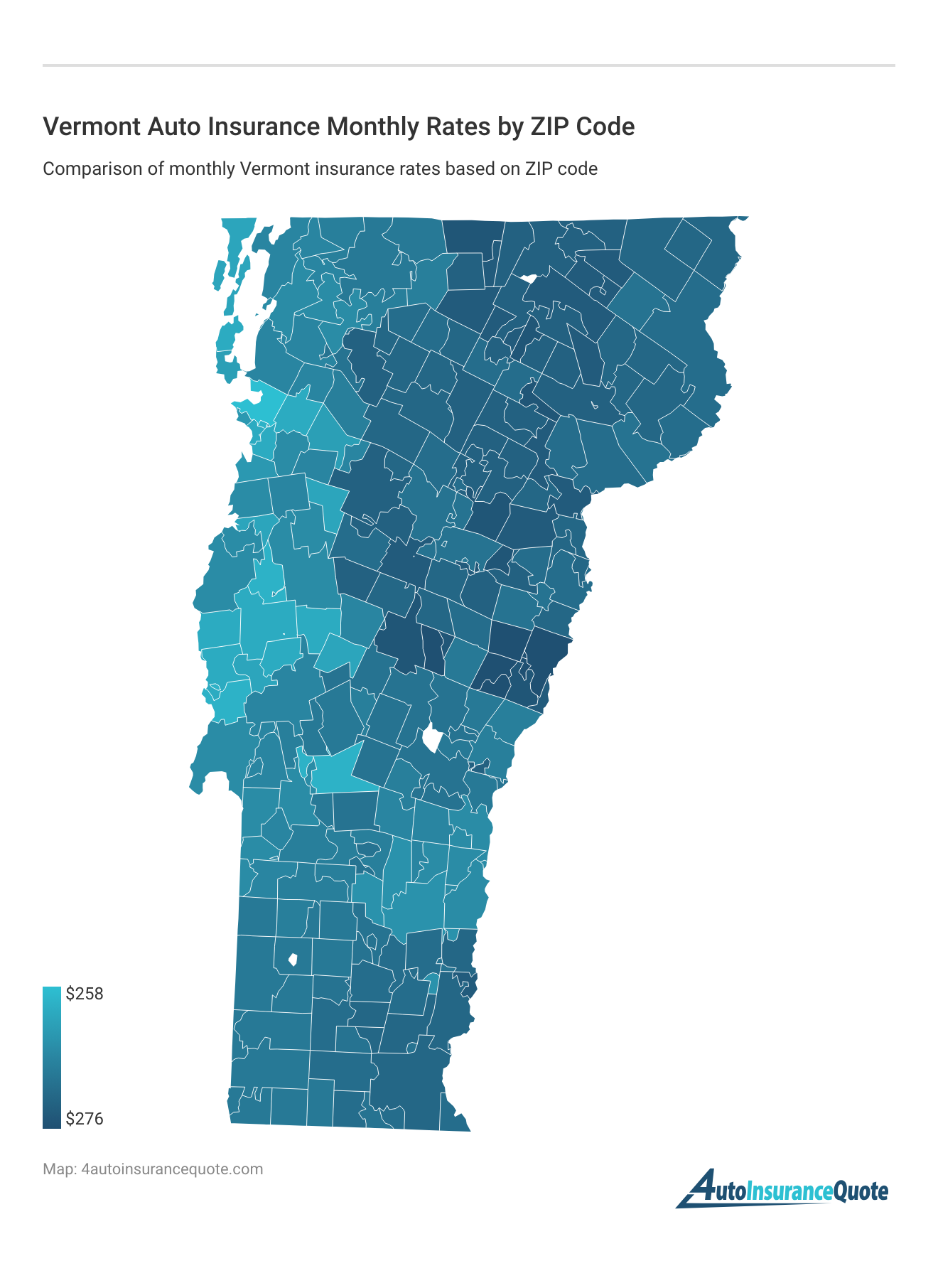 <h3>Vermont Auto Insurance Monthly Rates by ZIP Code</h3>